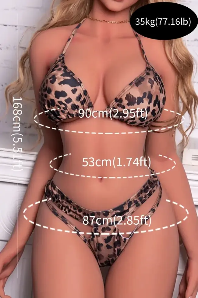 Lifelike TPE sex doll size comparison chart shows measurements for adult toy selection